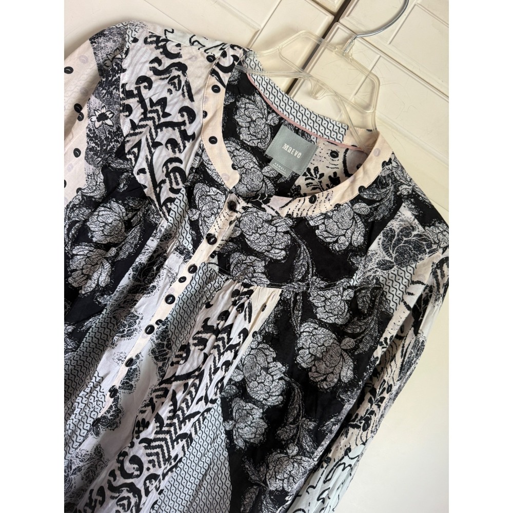 Maeve Anthropologie Mixed Patchwork Floral Button Front Blouse‎ Black White XS